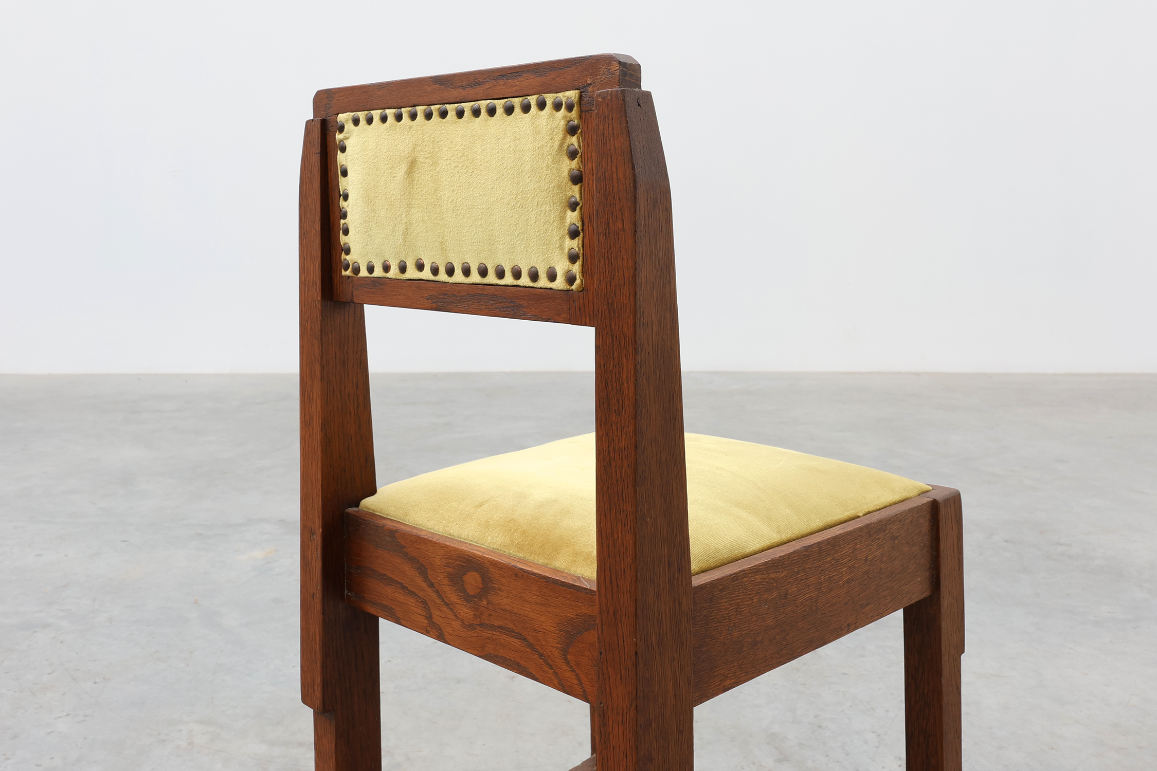 Belgian Art Deco Oak Side Chair with Yellow Upholstery, 1920sthumbnail